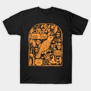 Tombstone Halloween Doodle Orange T-Shirt